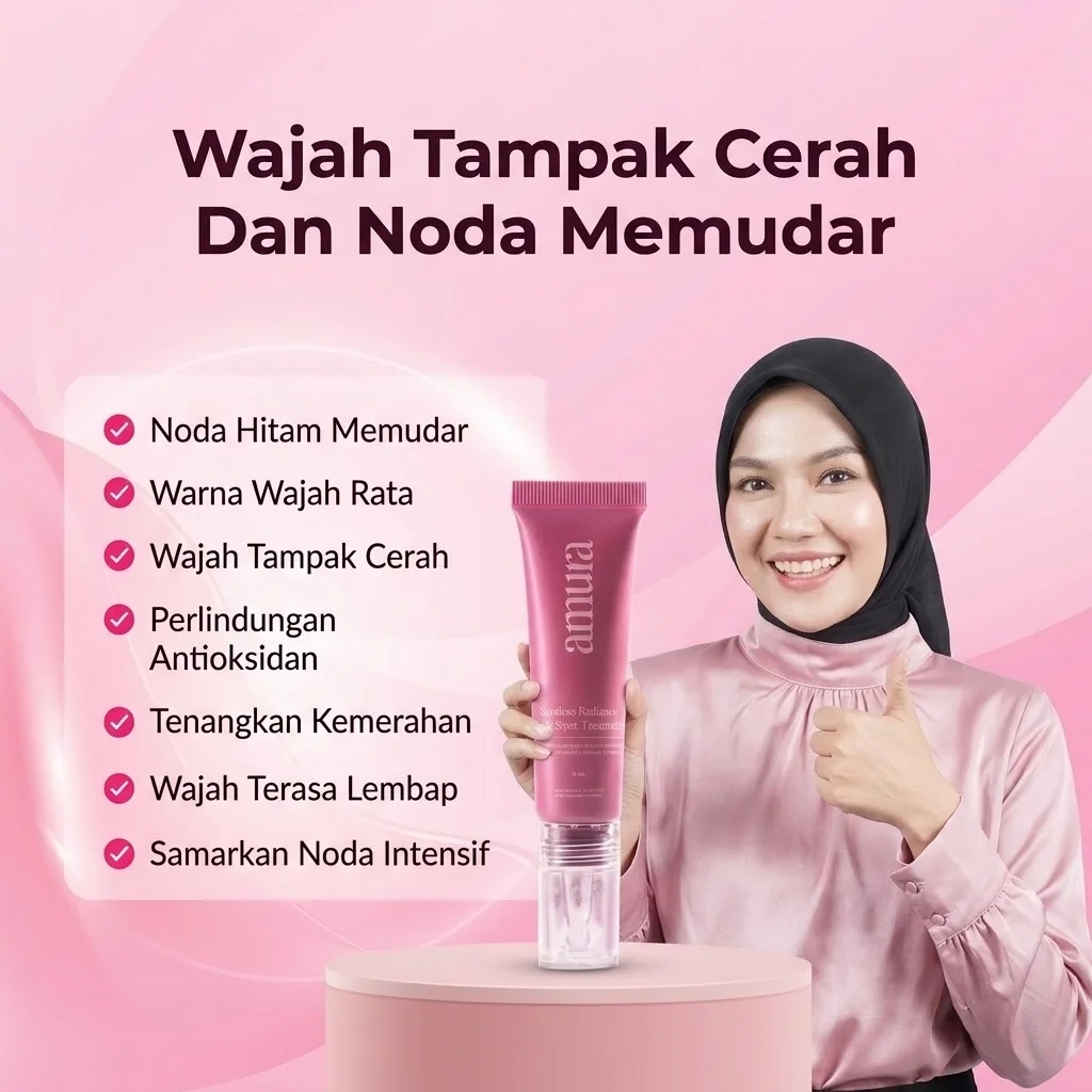 Ilustrasi Wajah Tampak Cerah Dan Noda Memudar untuk Amura Spotless Radiance Dark Spot Treatment solusi Ampuh untuk Flek Hi...